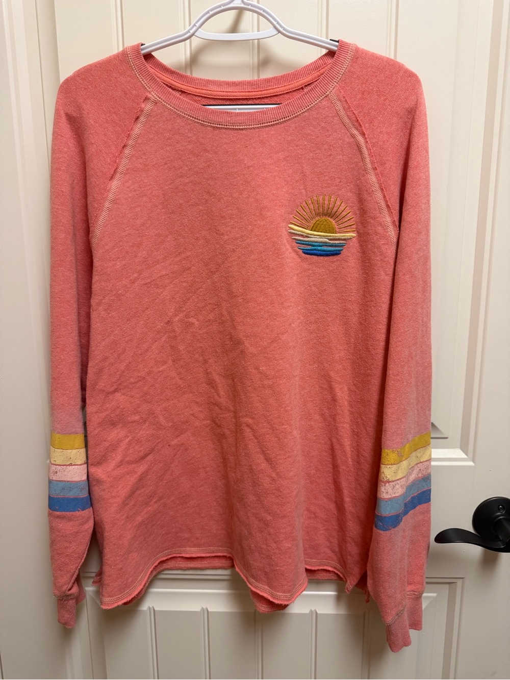 Maurices Coral Pink Crewneck Sweatshirt with Sunrise Embroidery